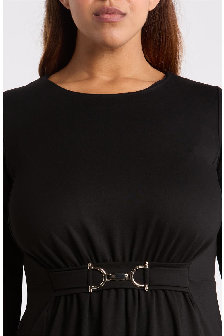 Accent Waist Long Sleeve Midi Dress