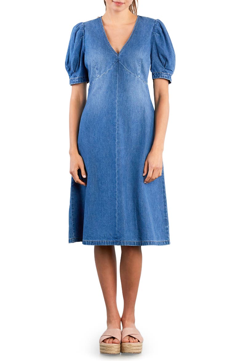 Blossom Puff Sleeve Denim Dress
