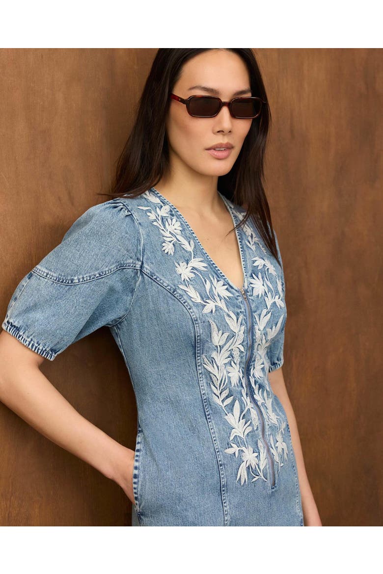 Embroidered Denim Mini Dress