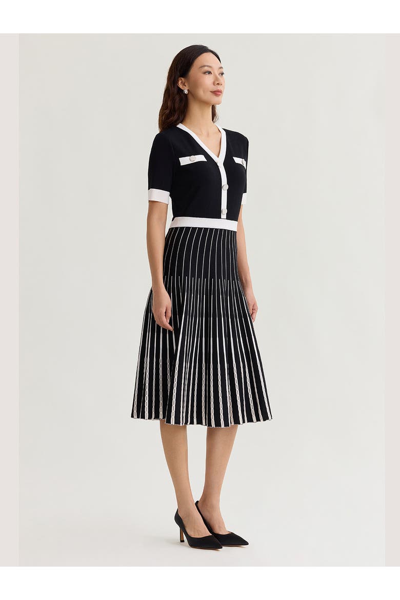 Fit & Flare Two-Tone Soft Knit Midi Dress