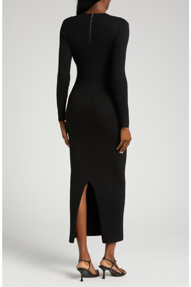 Women's Ribbed Long Sleeve V-Neck Midi Sweater Dress