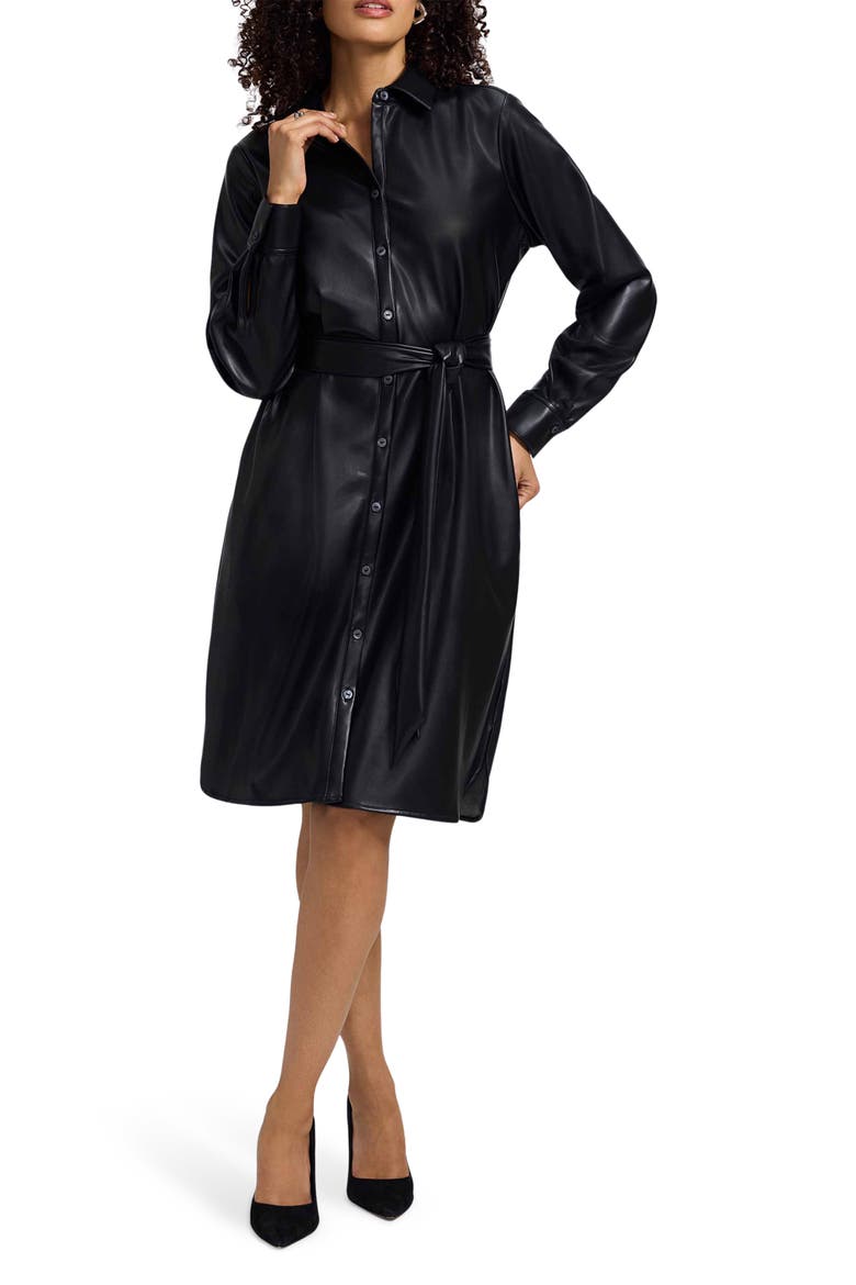 Rocca Long Sleeve Faux Leather Shirtdress