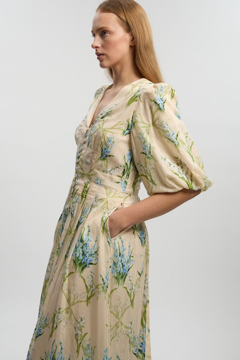 Floral Puff Sleeve Midi Dress