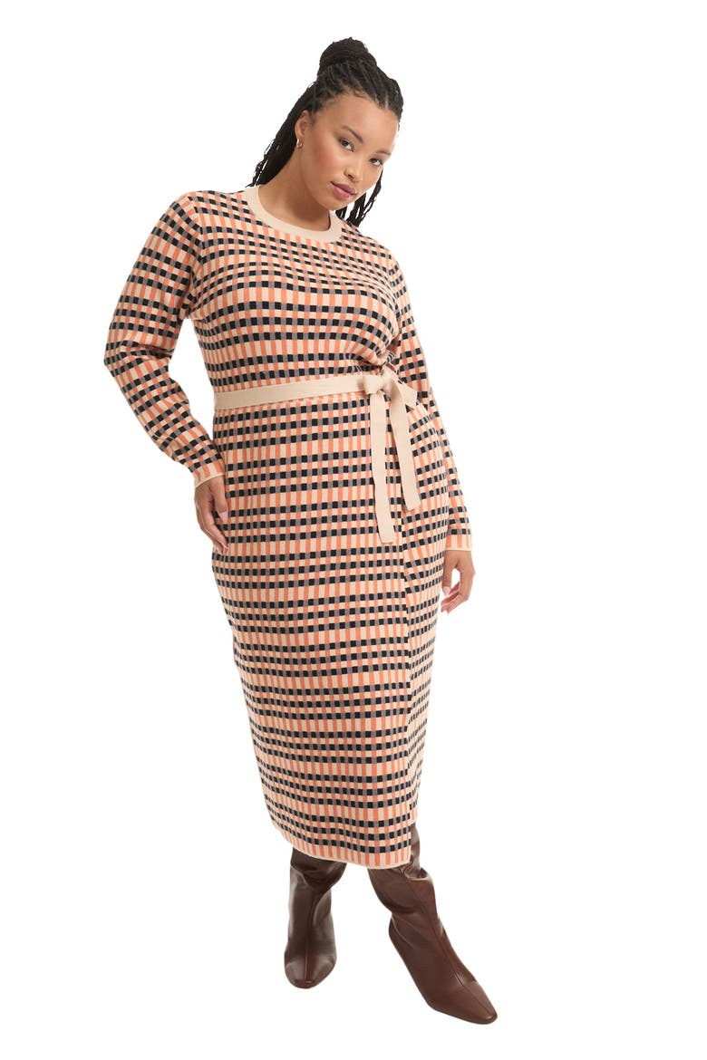 Faux Wrap Sweater Midi Dress