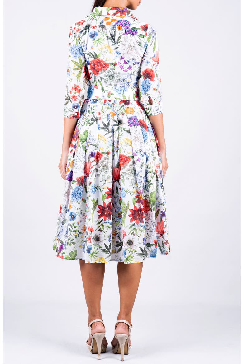 Multicolor Botanic Pleated Midi Shirtdress