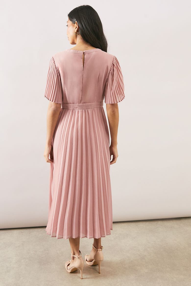 Chiffon Pleated Sleeve Midi Dress