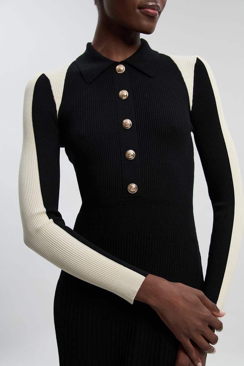 Rib Knit Long Sleeve Military Midi Dress