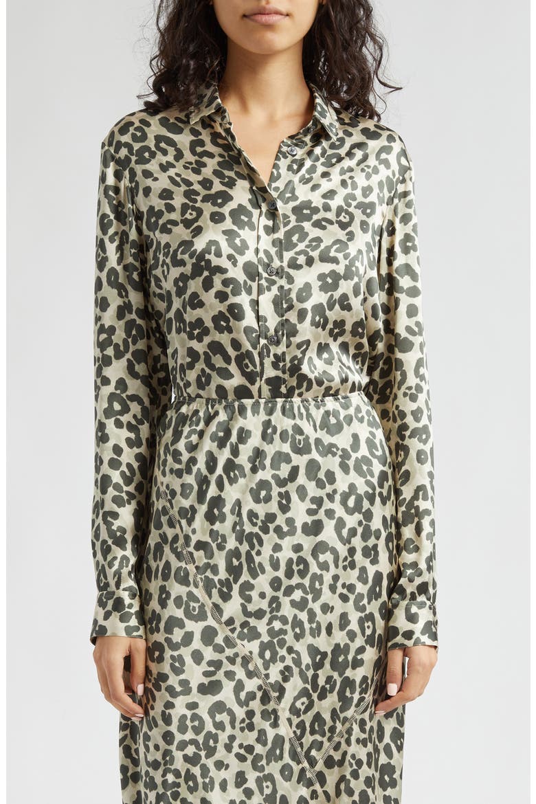 Leopard Print Silk Charmeuse Button-Up Shirt