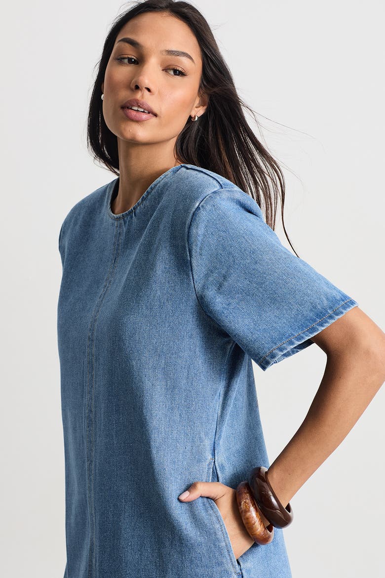 Petite Denim Side Split Midi Dress