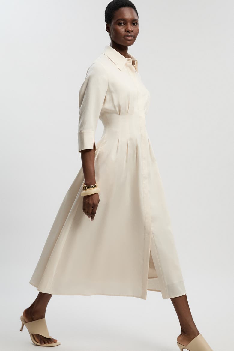 Tailored Linen Darted Waist Midi Dress