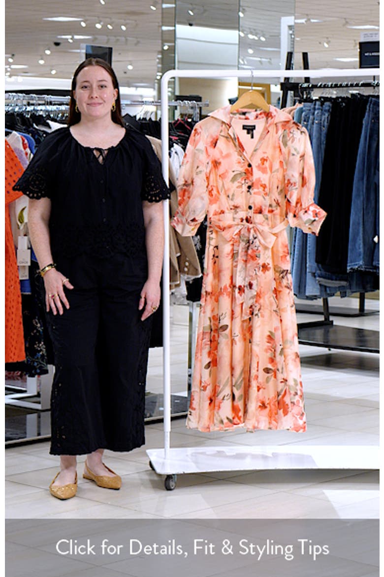 Floral Print Tie Waist Midi Shirtdress