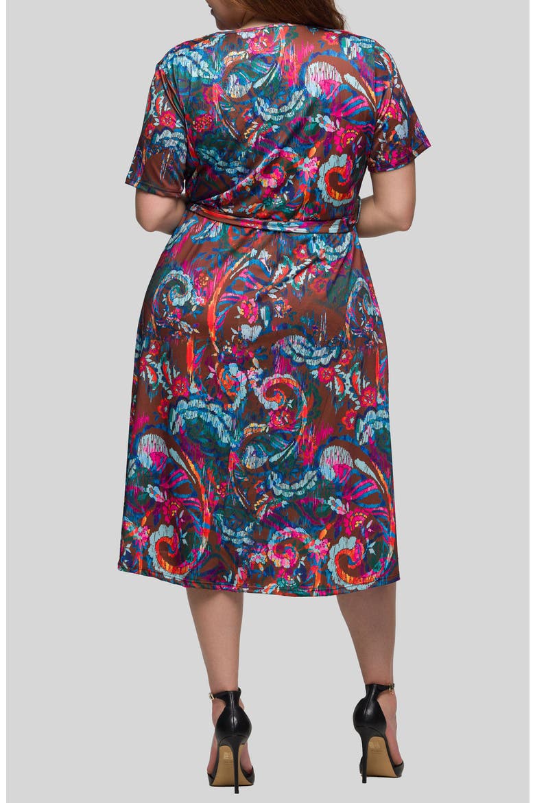 Abstract Floral Tie Waist Knit Midi Dress