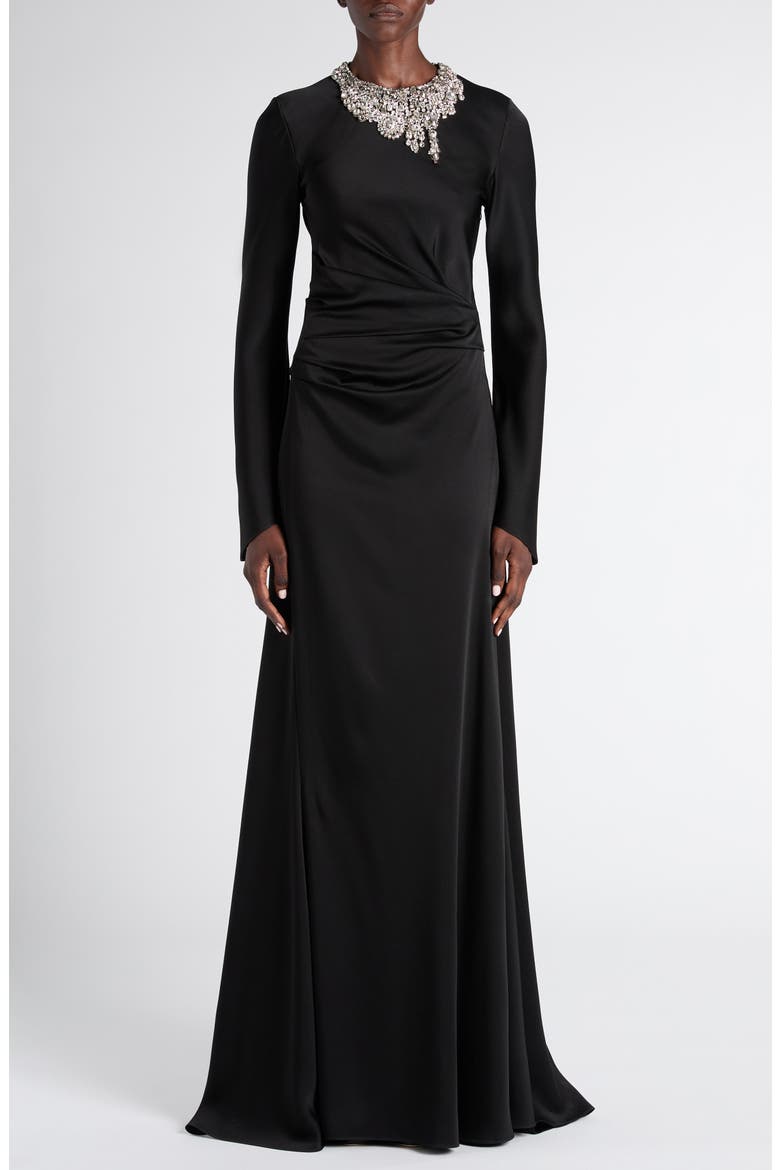 Twisted Crystal Embellished Long Sleeve Gown