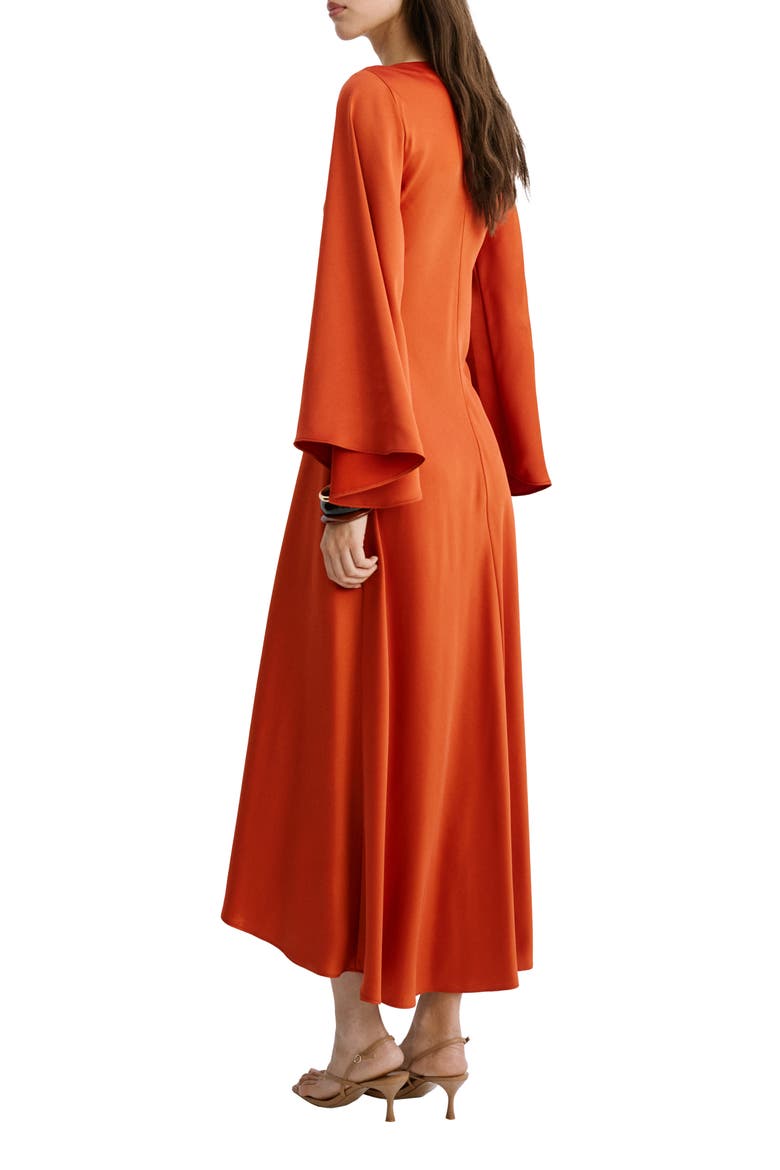 Long Sleeve Flare Satin Maxi Dress