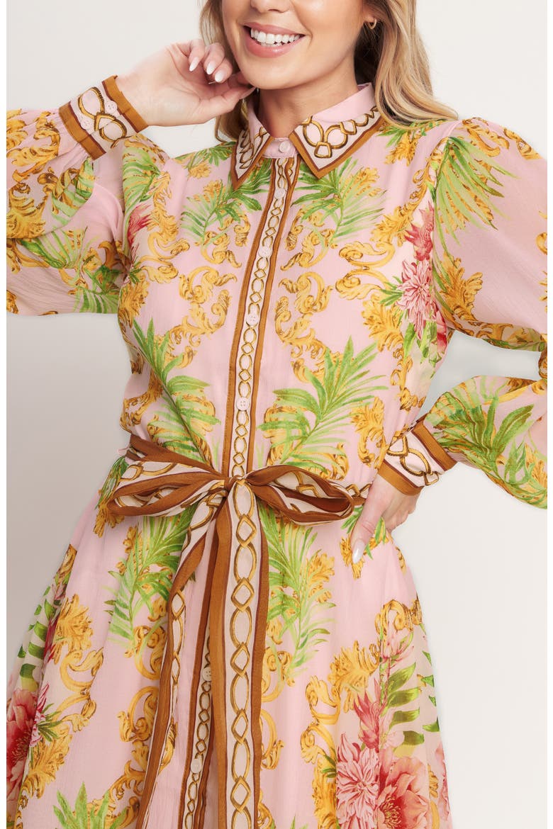 Print Long Sleeve Maxi Shirtdress