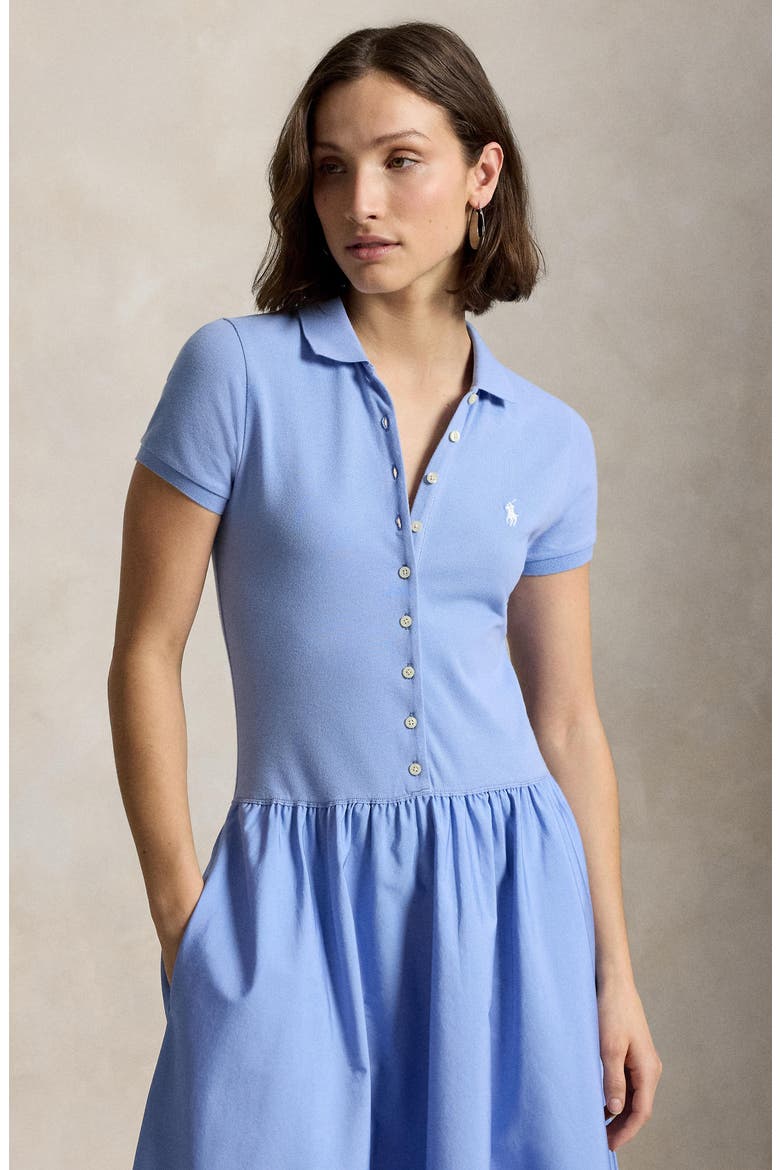 Polo Bodice Mixed Media Midi Dress