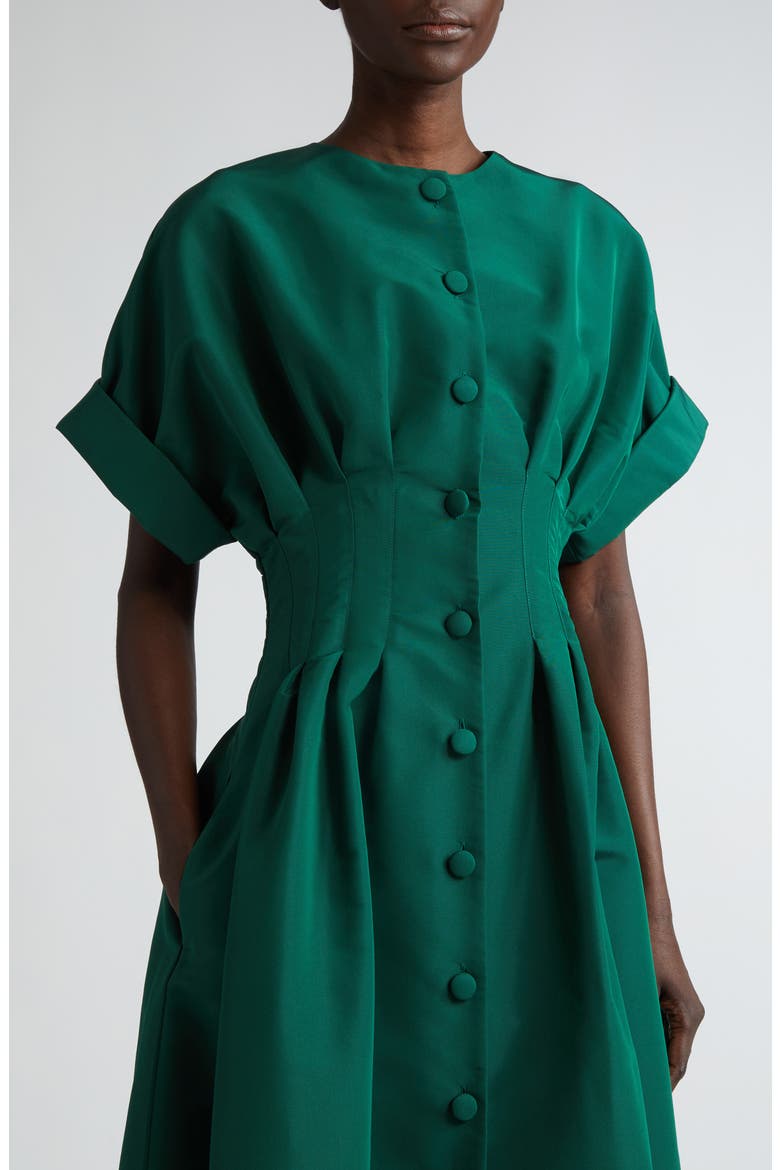 Cuffed Short Sleeve Button Front Silk Faille Gown
