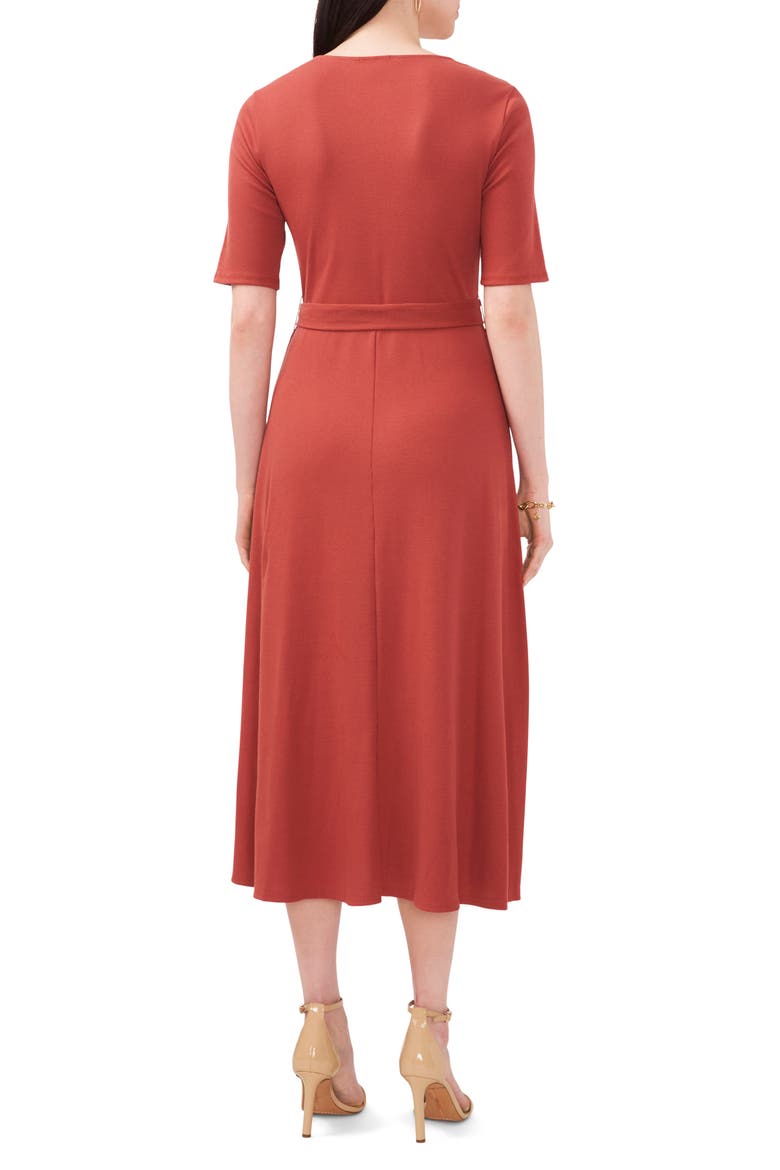 V-Neck Belted Midi Dress