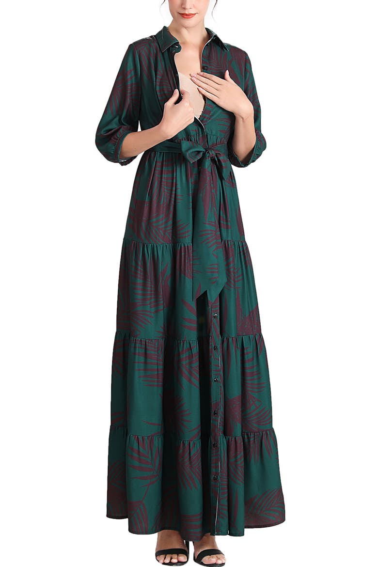 Abree Button Front Maternity Nursing Maxi Dress