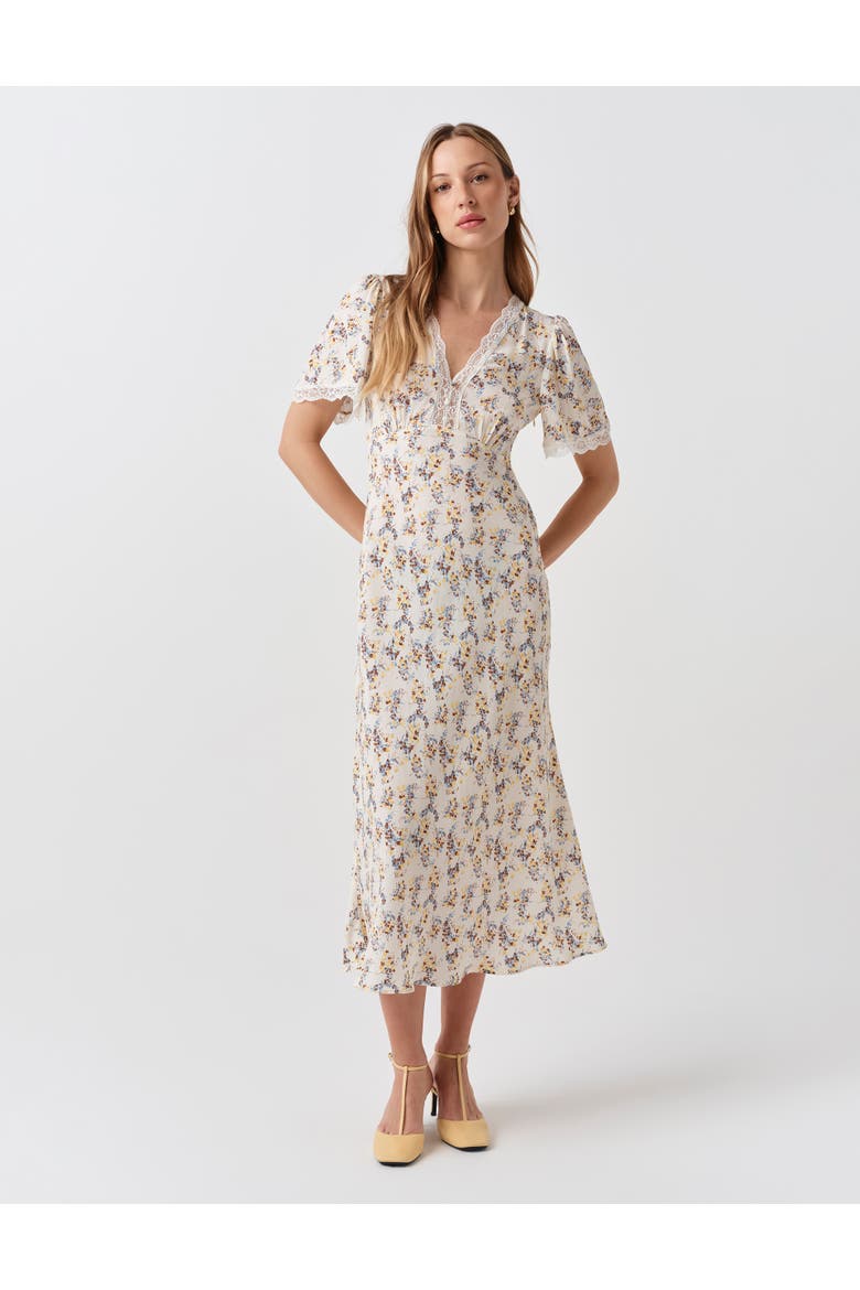 Belle Lace Crepe V-Neck Midi Dress