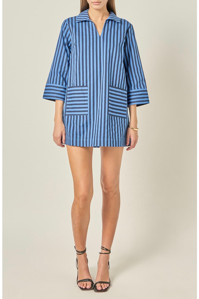 Striped Kaftan Collar Minidress