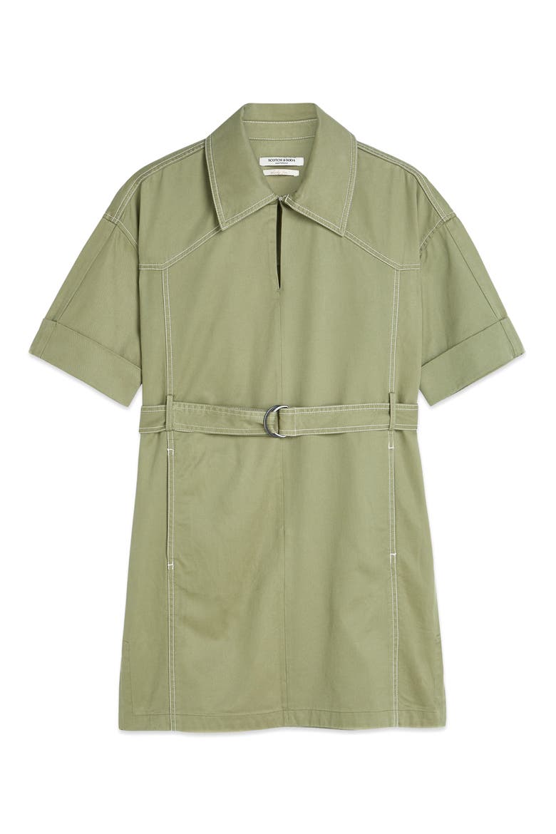 Belted Cotton Blend Utility Minidress