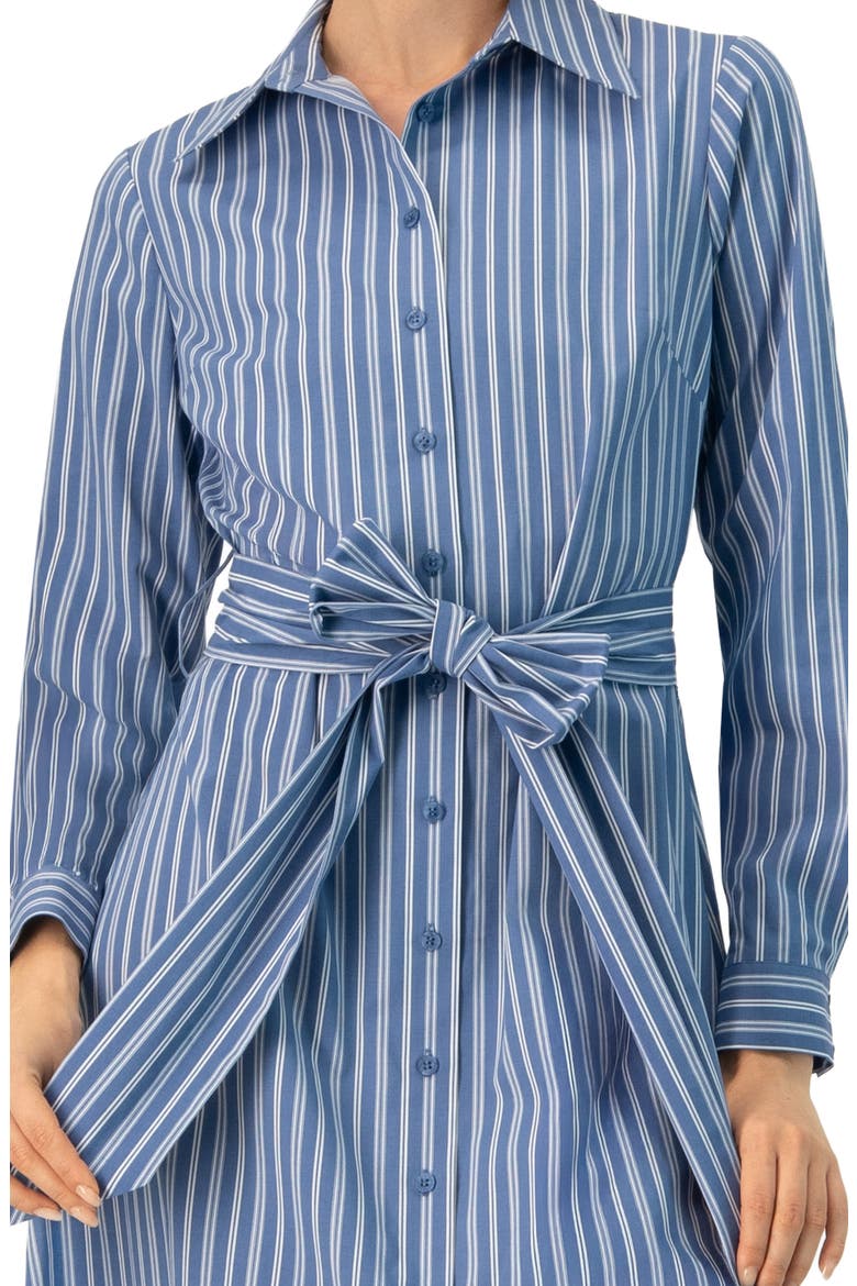Striped Midi Collared Dress with Waist Tie