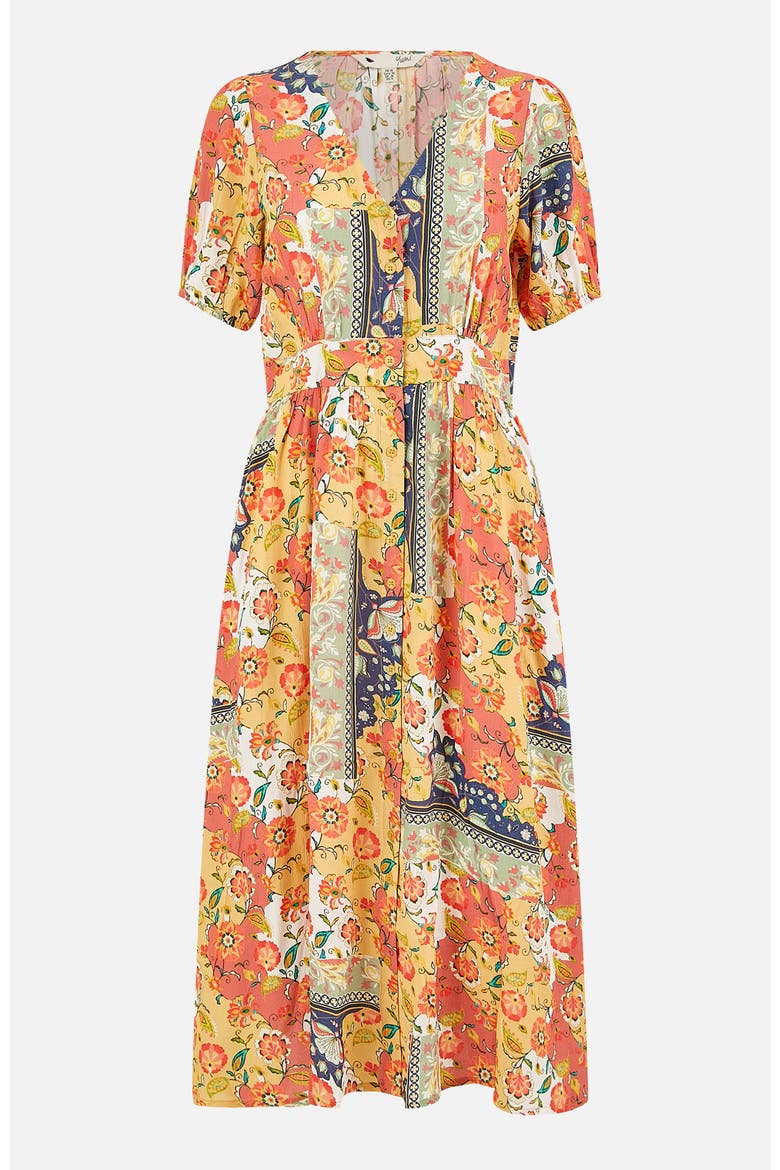 Floral Patchwork Print Midi Shirt Dress