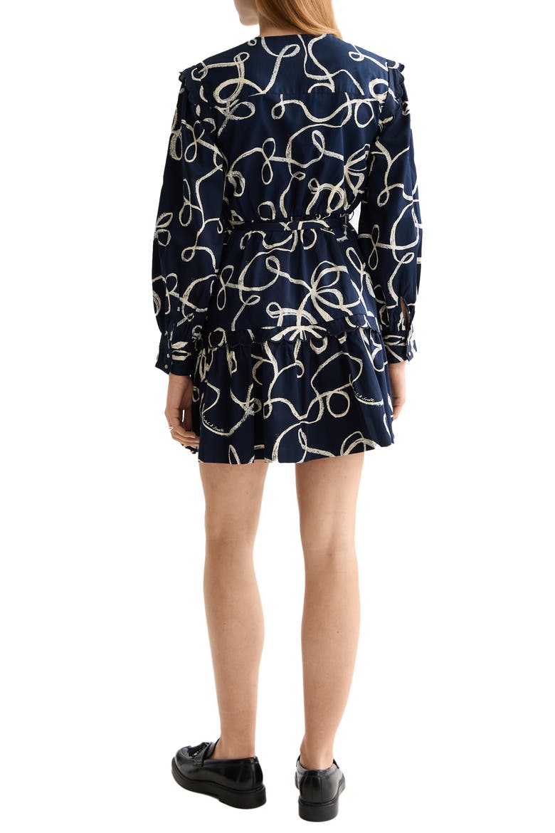Scallop Trim Long Sleeve Cotton Minidress