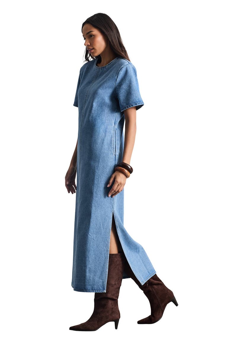 Petite Denim Side Split Midi Dress