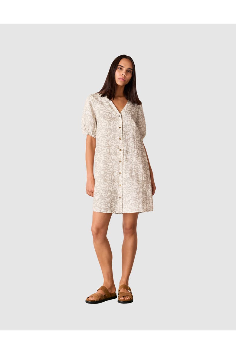 Palm Print Linen Blend Mini Dress