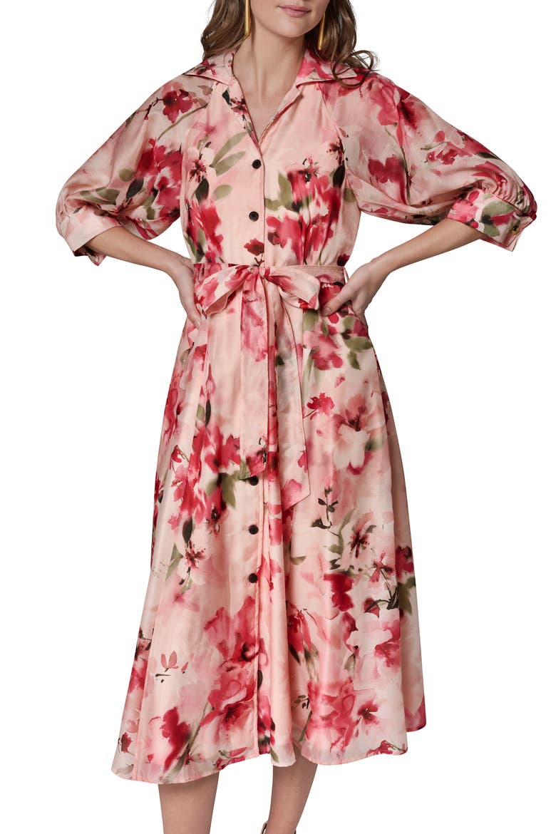 Floral Print Tie Waist Midi Shirtdress
