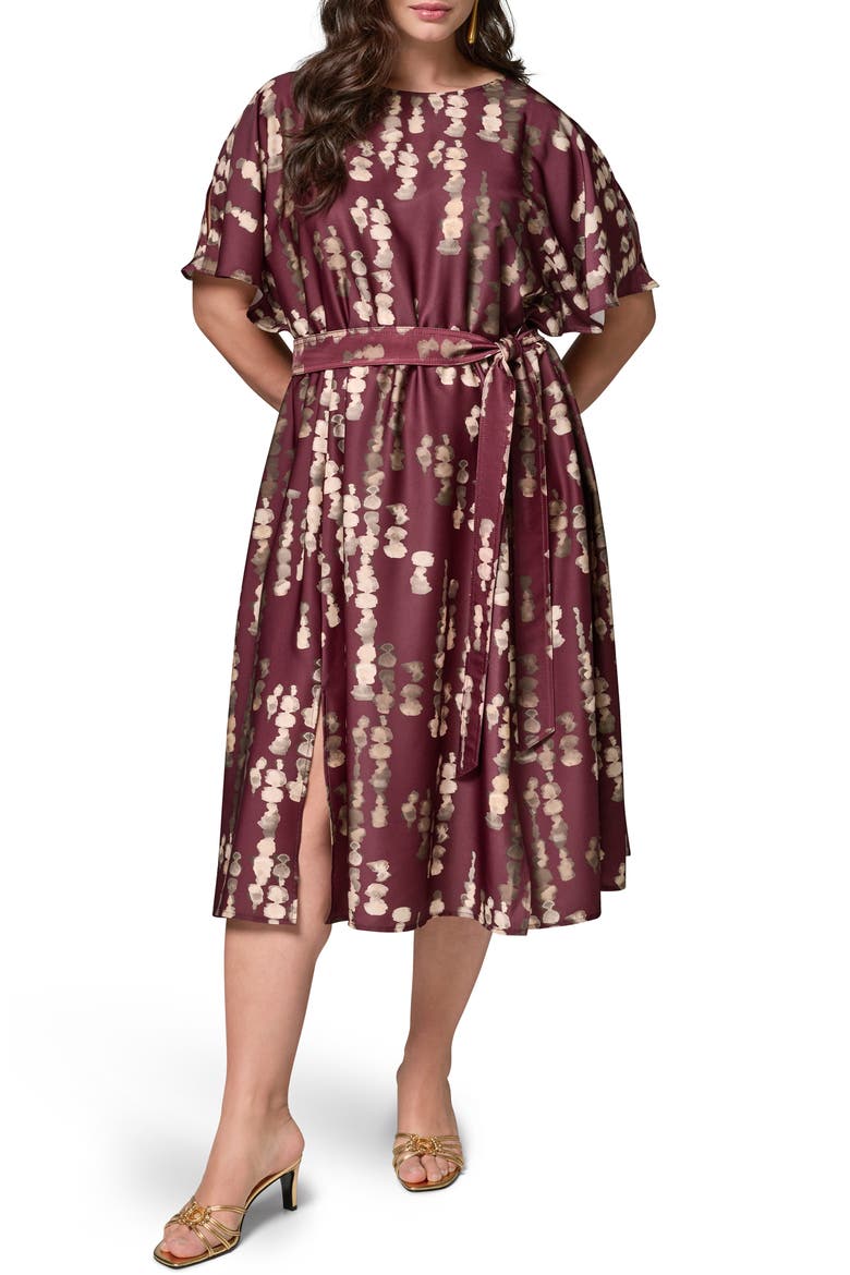Print Stretch Satin Midi Dress