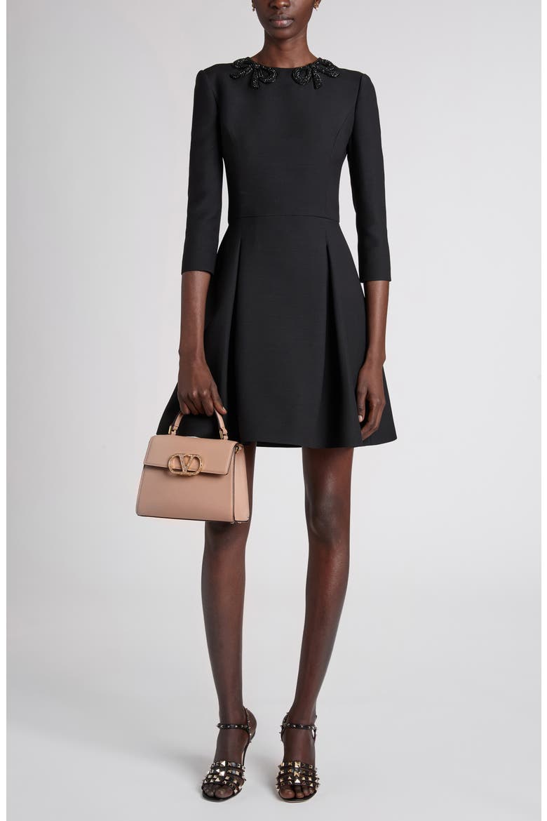 Bow Embellished Pleated Minidress