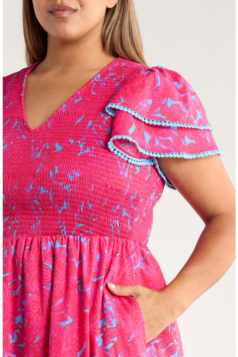 Delina Floral Smock Bodice Cotton Dress