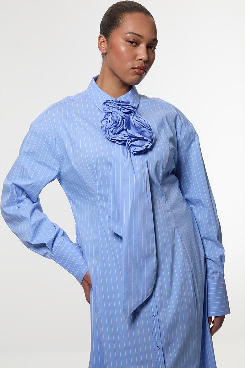 Rosette Woven Shirt Maxi Dress