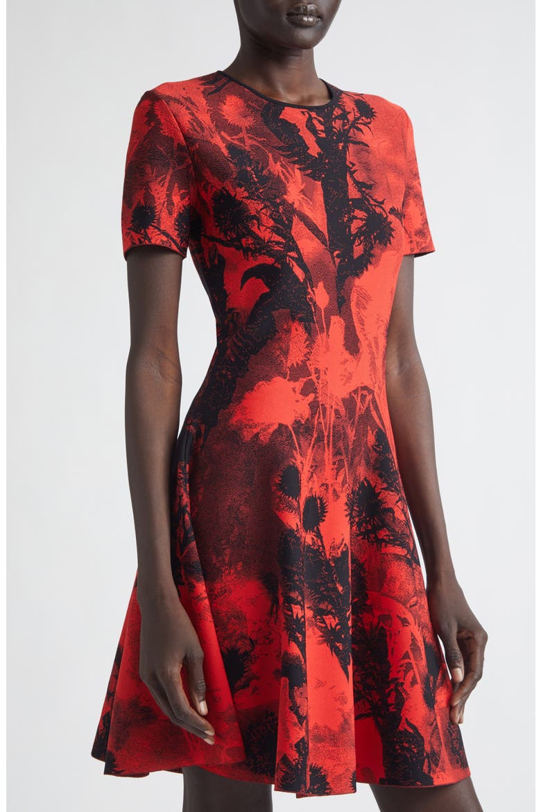 Floral Jacquard Mini Sweater Dress