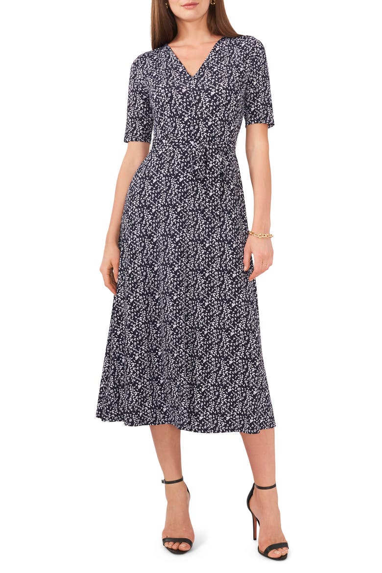 V-Neck Belted Midi Dress