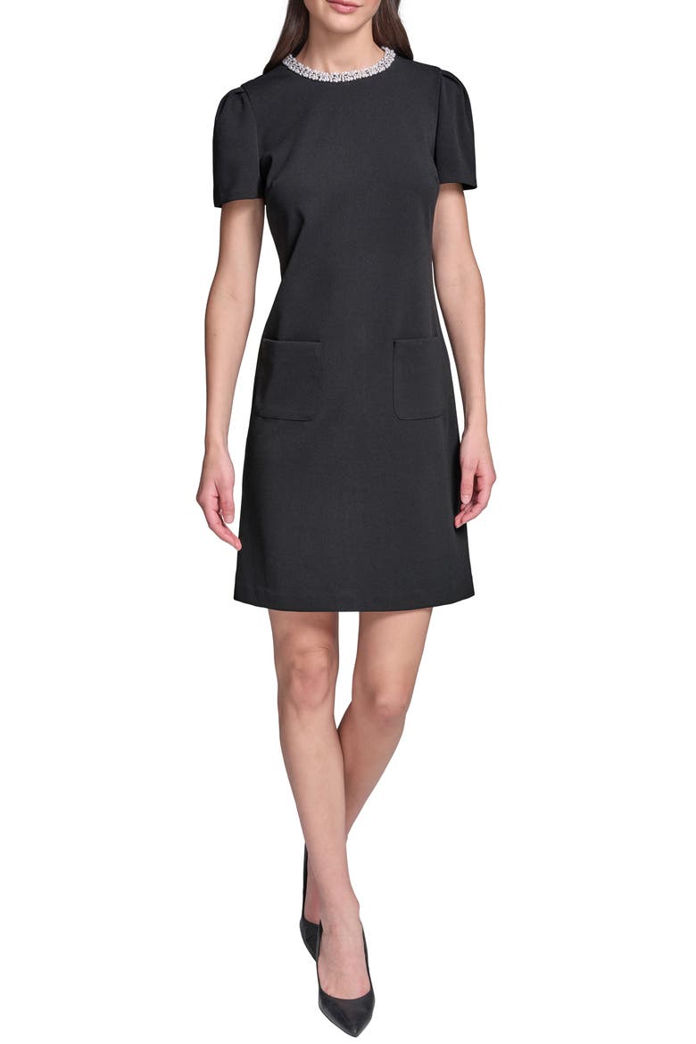Pearl Collar Scuba Crepe Sheath Dress