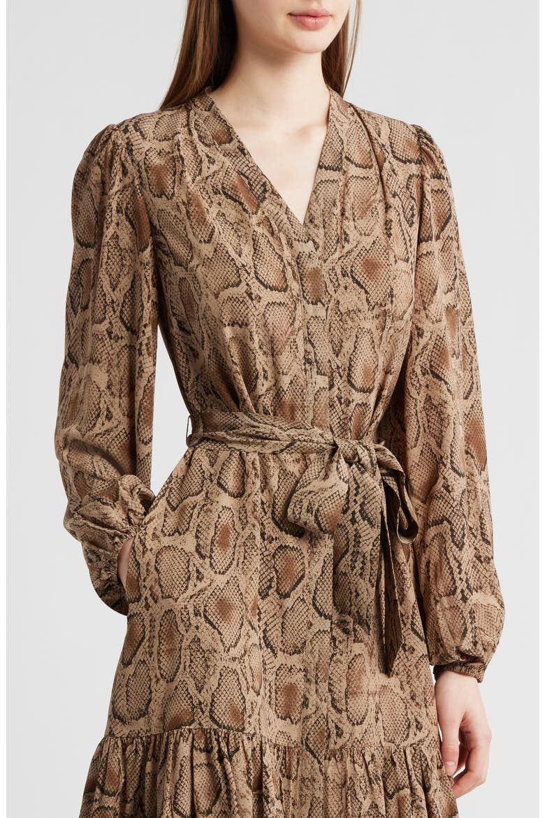 Samara Snakeskin Print Tie Waist Shirtdress