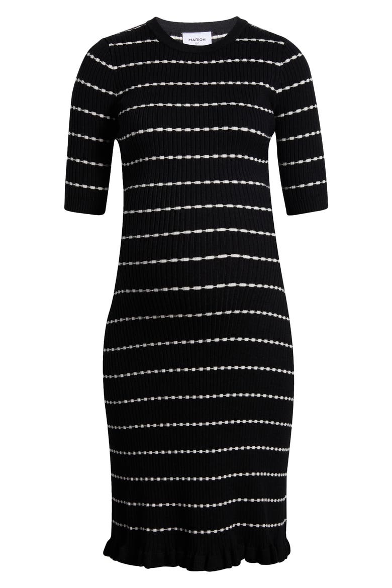 Women's Knee Length Striped Maternity & Nursing Sweater Dress in Cotton Knit