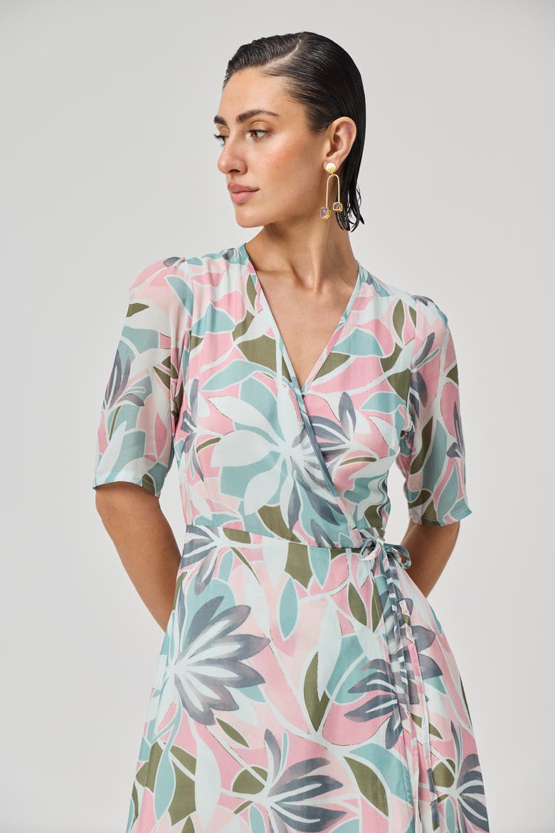 Abstract Floral Wrap Maxi Dress
