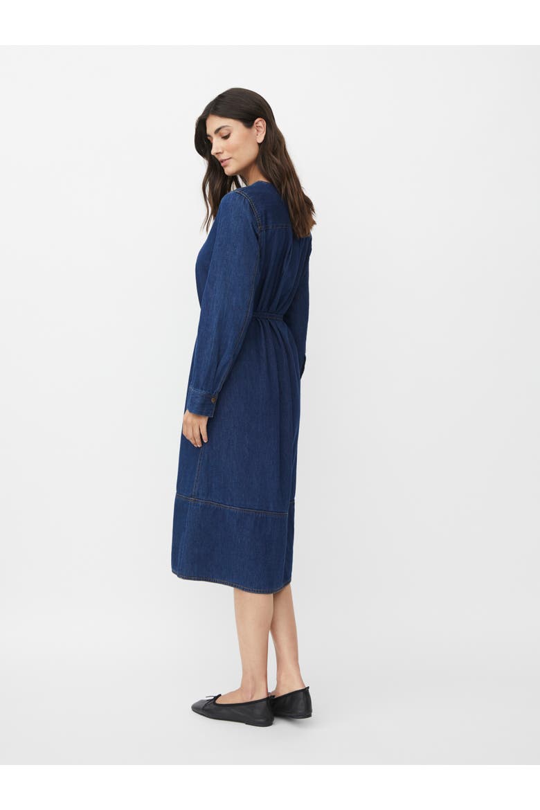 Long Sleeve V-Neck Denim Midi Dress