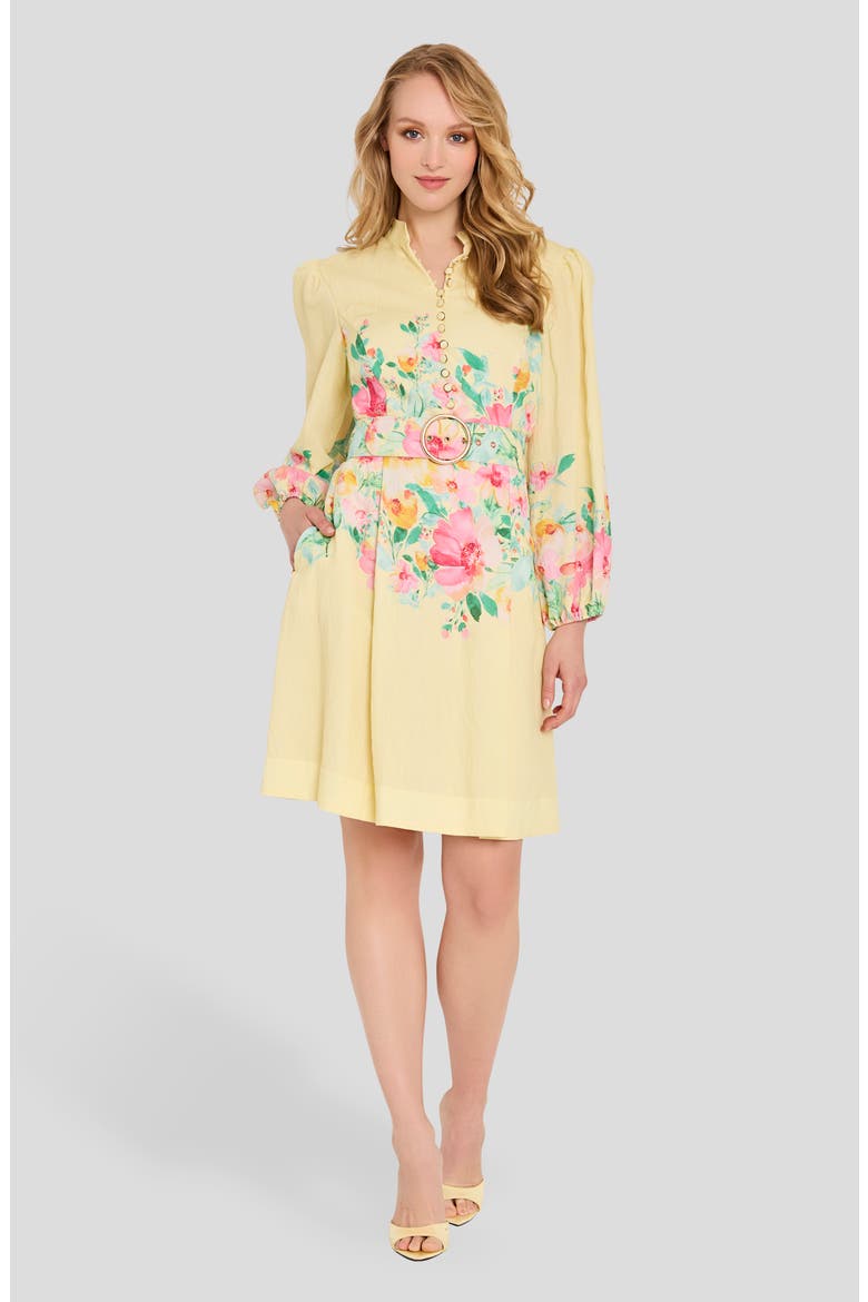 Floral Print Button Front Long Sleeve Dress
