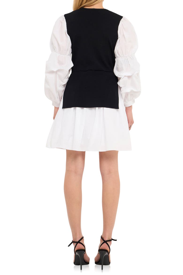 Mixed Media Long Sleeve Minidress