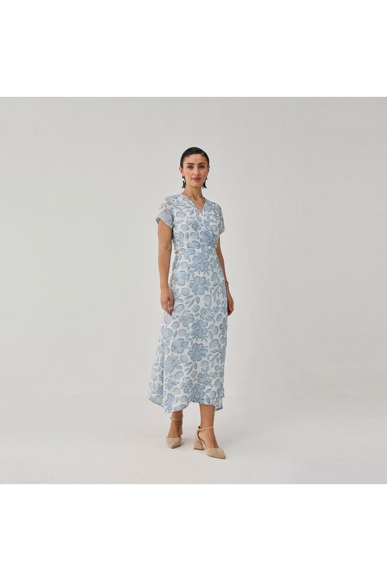Soft Floral Wrap Midi Dress