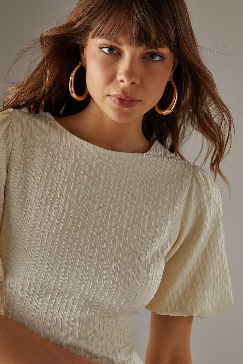 Seersucker Puff Sleeve Midi Dress