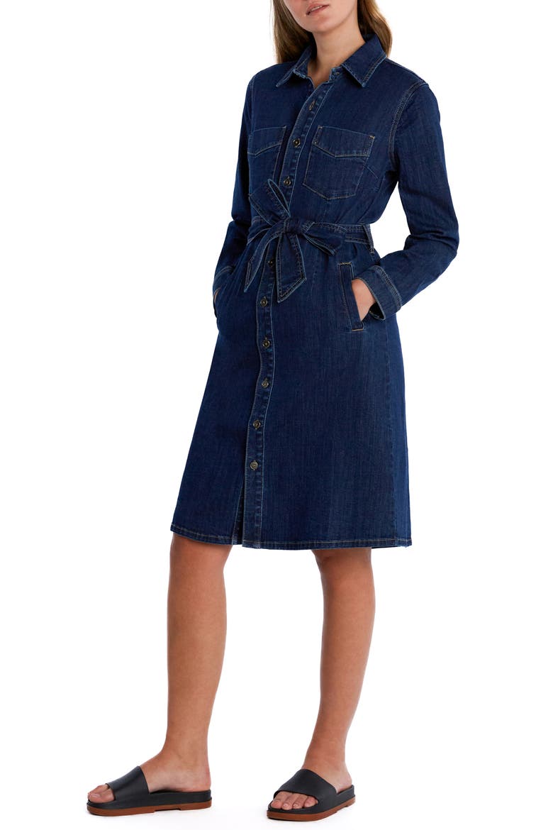 High Up Belted Denim Shirtdress