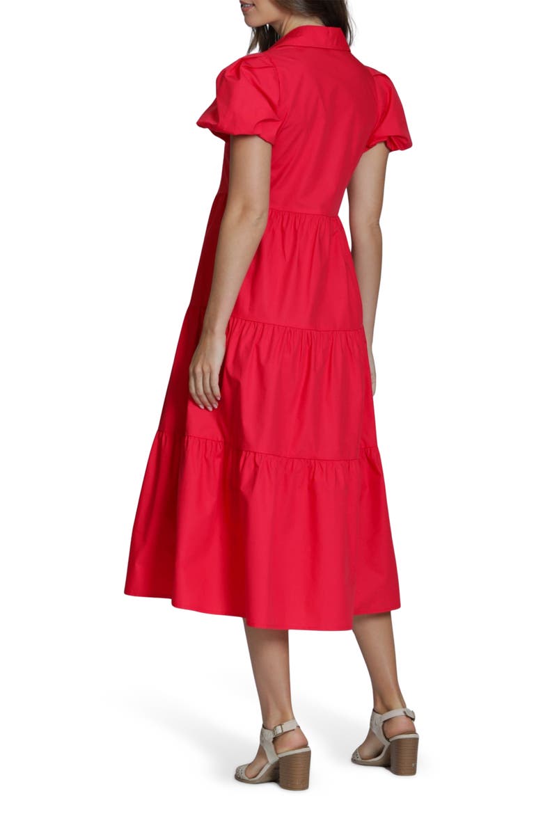 Puff Sleeve Tiered Cotton Midi Dress