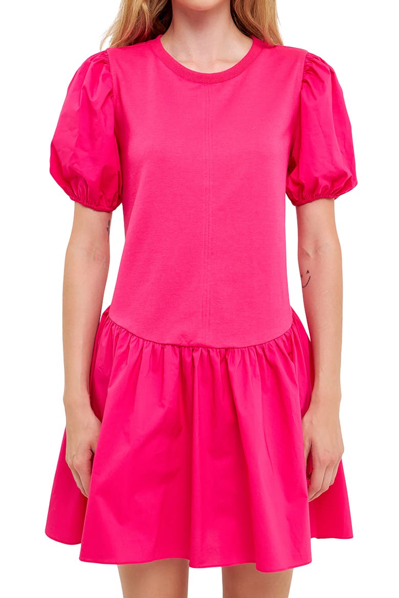 Mixed Media Puff Sleeve Minidress